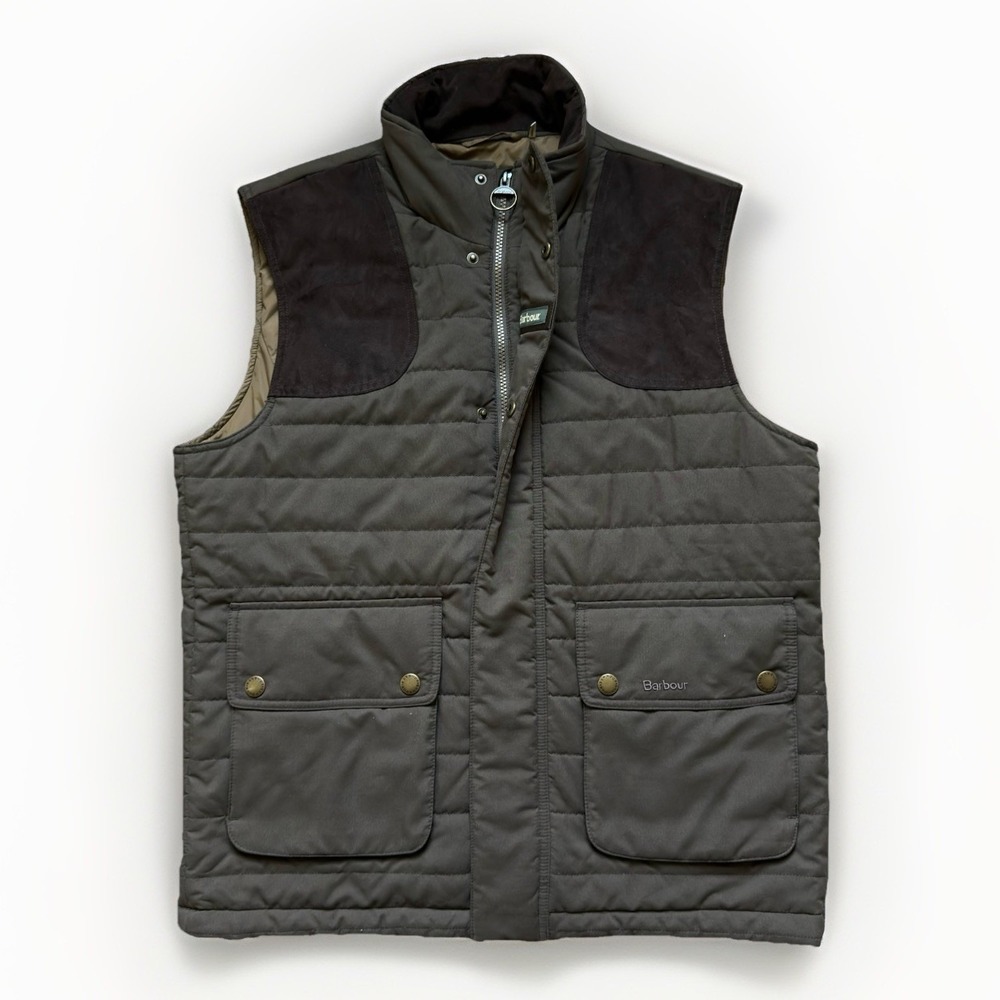 Barbour Avocet Quilt Vest Mens Large Outdoors Hunting Suede Trim Pockets